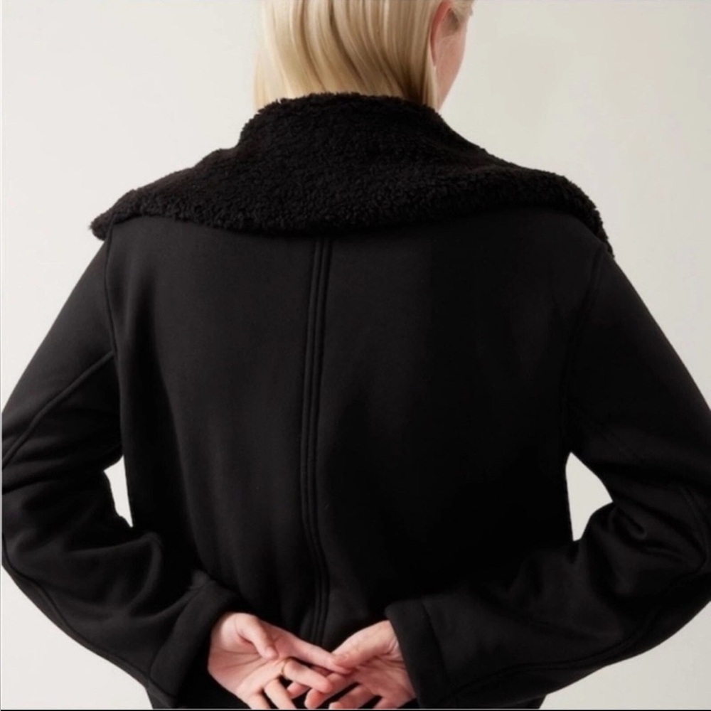 Athleta Sherpa Bomber Jacket 2X Black Zip Up Westbound Cozy Layer Lagonlook Fall - Picture 2 of 12